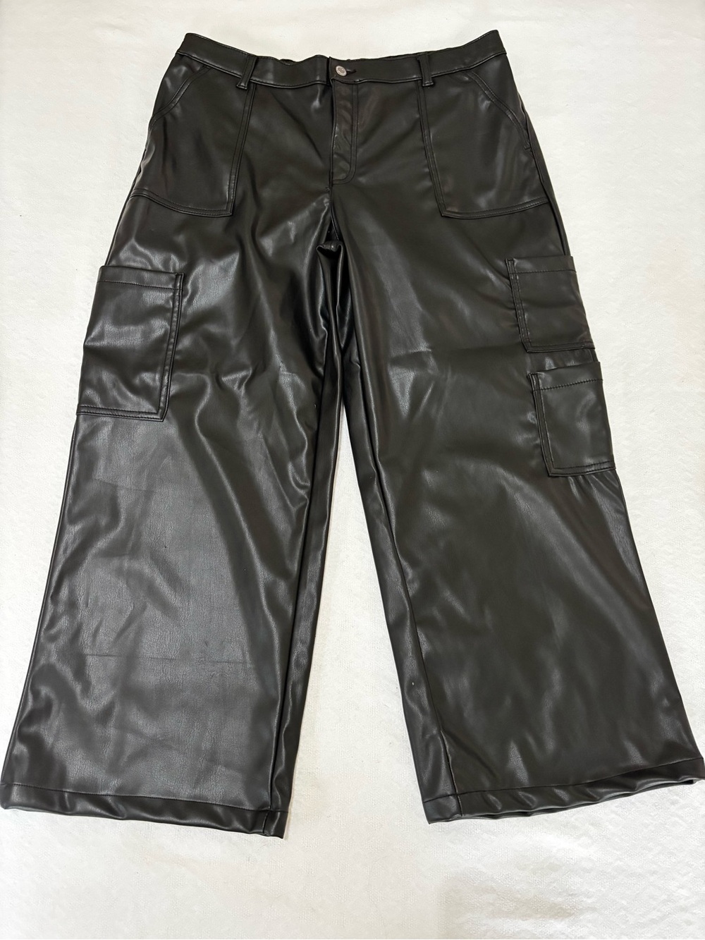 No Boundaries Black Faux Leather Cargo Wide Leg Pants